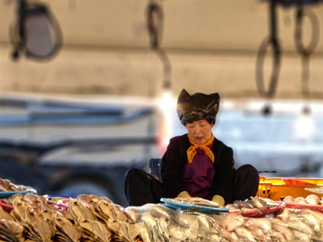 Lady selling dried fish at the 5 day market