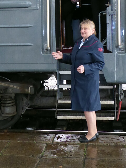Tatiana, our wagon conductor, welcomes us on board Tzar's Gold train