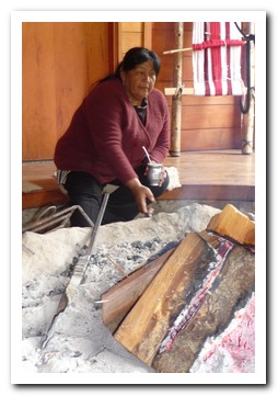 Mapuche woman by the fireplace