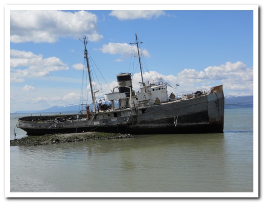 Old steamship rotting in Ushuaia harbour