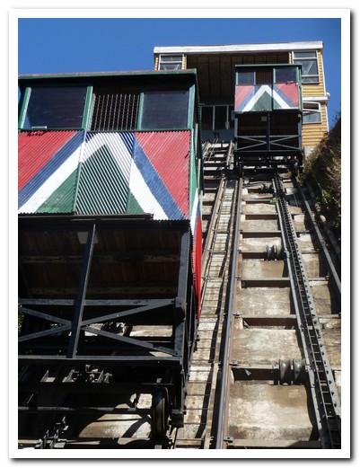The funicular carriage coming down pulls the other one up