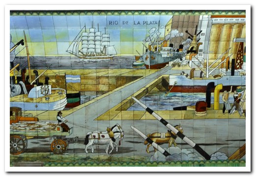 One of the tiled murals decorating the walls of the subway in Buenos Aires
